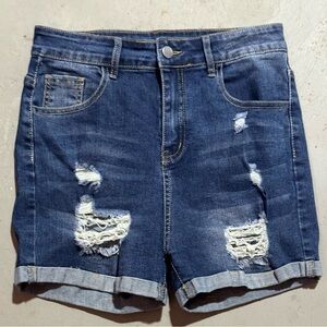 Unlisted Dark Blue Ripped Jean Shorts